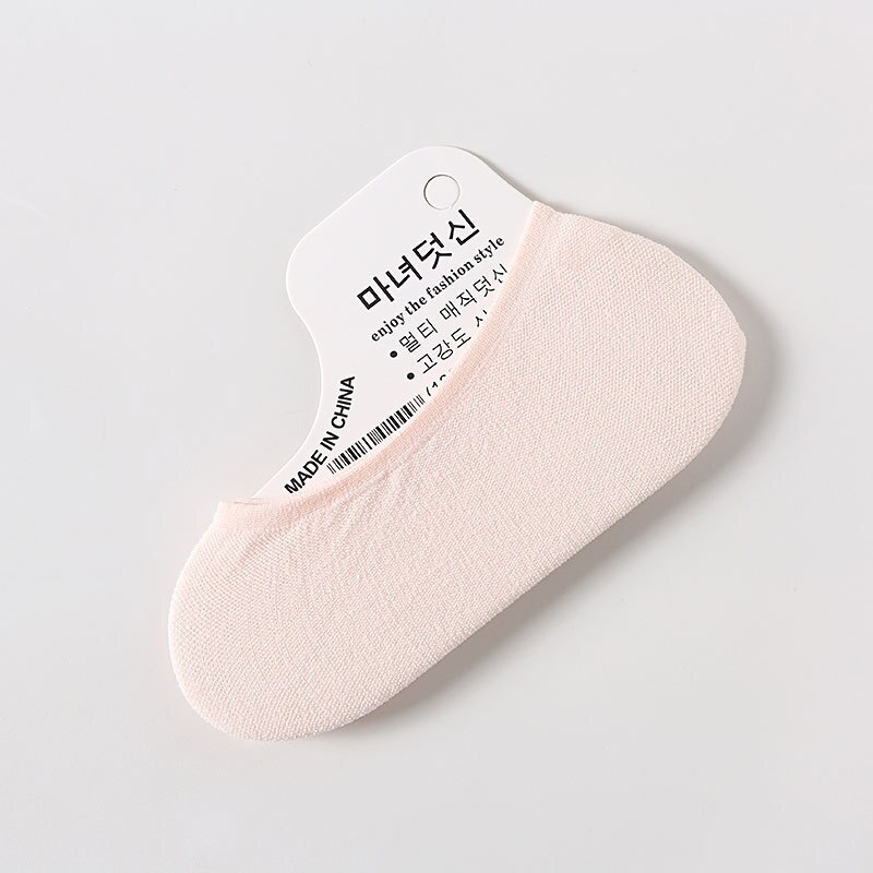 5 paia/lotto calze magiche da donna EU25-39 invisibile bocca bassa calzini da barca proprietà sottile antiscivolo in silicone colore caramella calzini in velluto: K leggero rosa