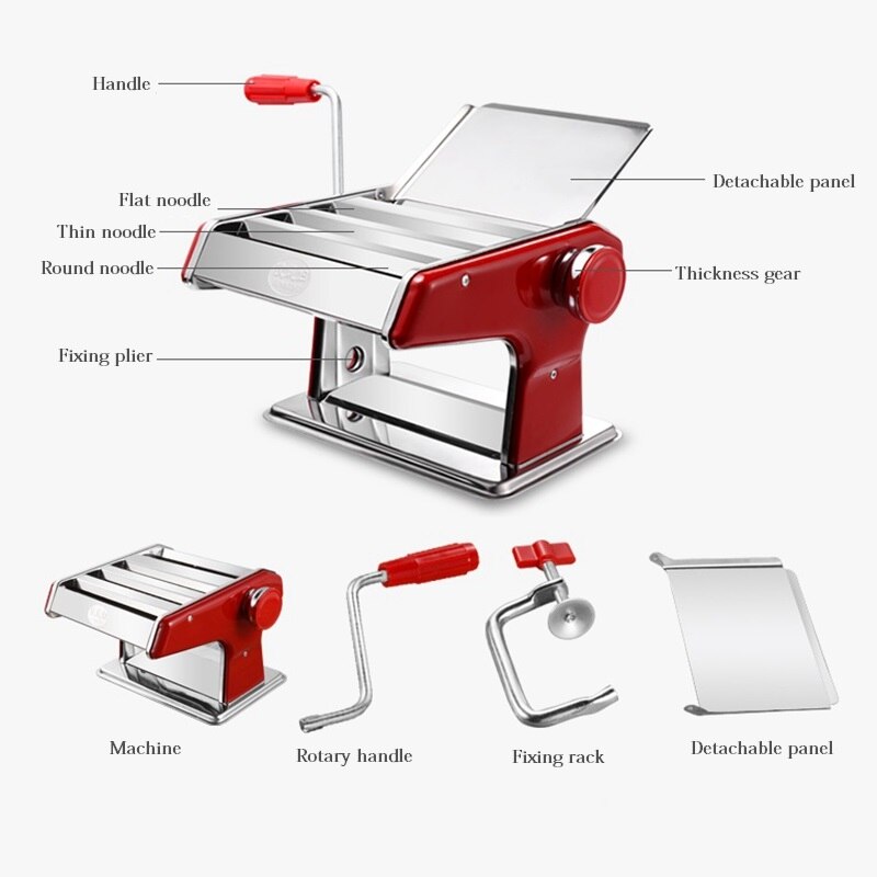 Stainless Steel Manual Linguine Pasta Maker Noodle Spaghetti Press Machine Cutter Dough Sheeter Ravioli Dumplings Shell Mold