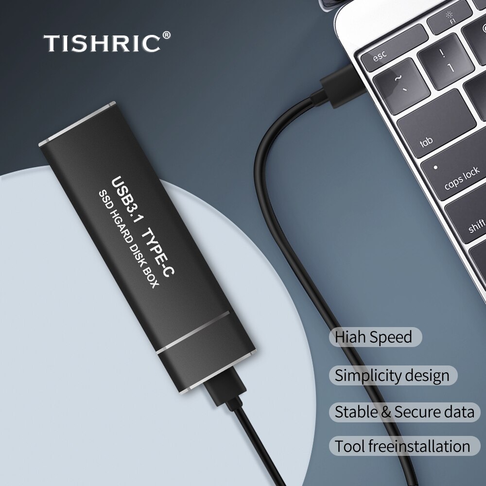 Tishric hdd caixa de disco rígido 10gb caso hdd externo adequado para ngff/nvme m.2 tipo de disco rígido-c adaptador usb 3.0 caixa ssd