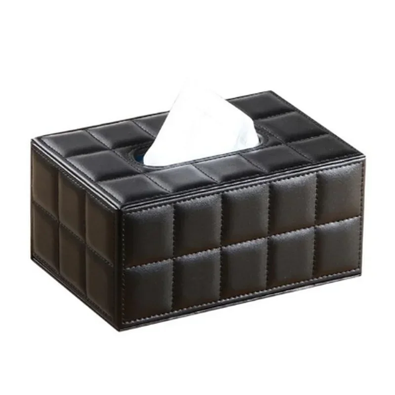 PU Tissue Box Rectangle Paper Towel Holder Desktop Napkin Storage Container Kitchen Tissue Tray For Home Office: Black 19x13x9.5cm