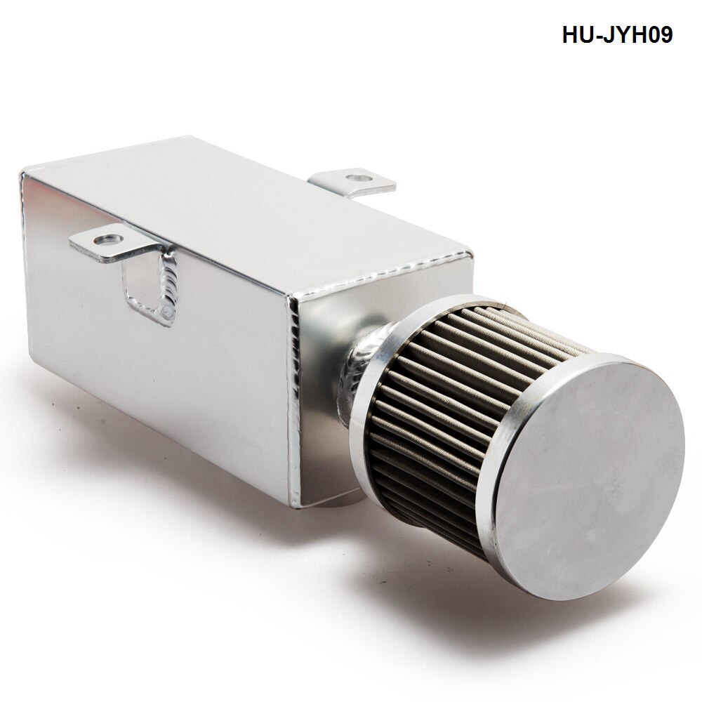 Universal 1L Car Raw Aluminum Oil Catch Can Tank Fuel Tank with Breather Drain Tap HU-JYH09