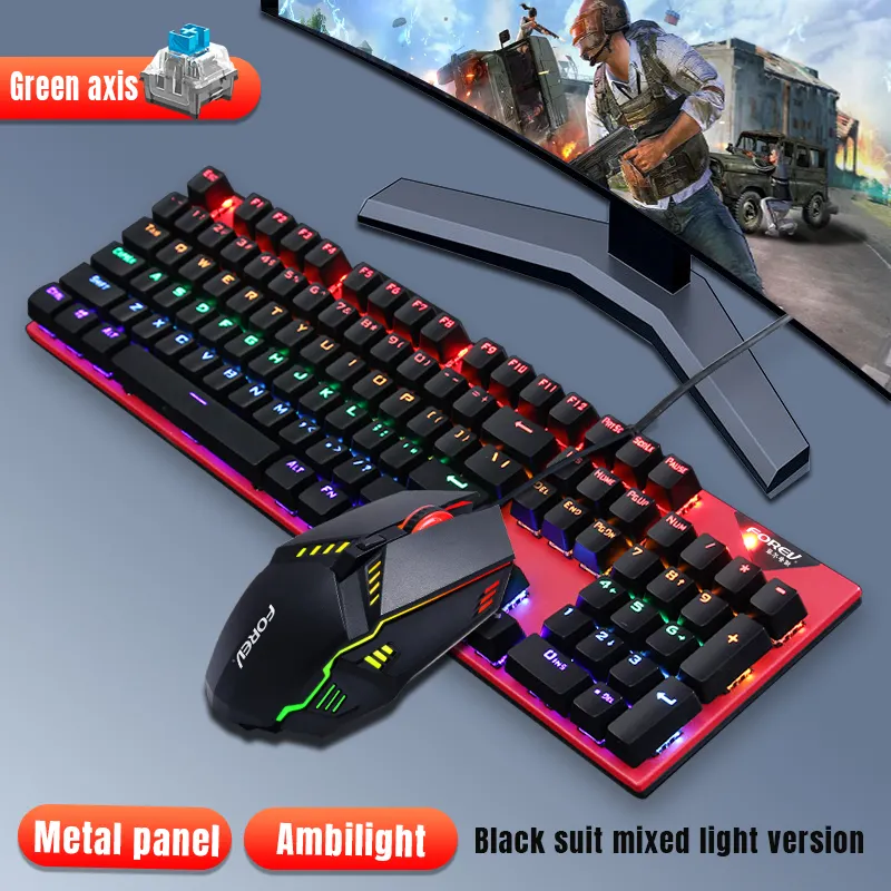 104Key Wired Mechanical Keyboard Mouse Waterproof Set 800-1600DPI Switching USB RGB Backlight Light For Gaming Office Typing