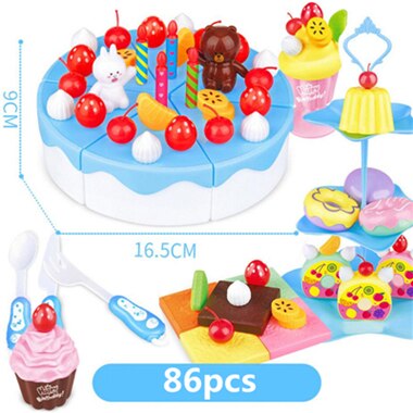 103Pcs ABS Plastic Cake Toys Children's Classic Kitchen Toys 6 Different Types Pink blue Boys And Girls Birthday Christmas: 86pcs blue no box