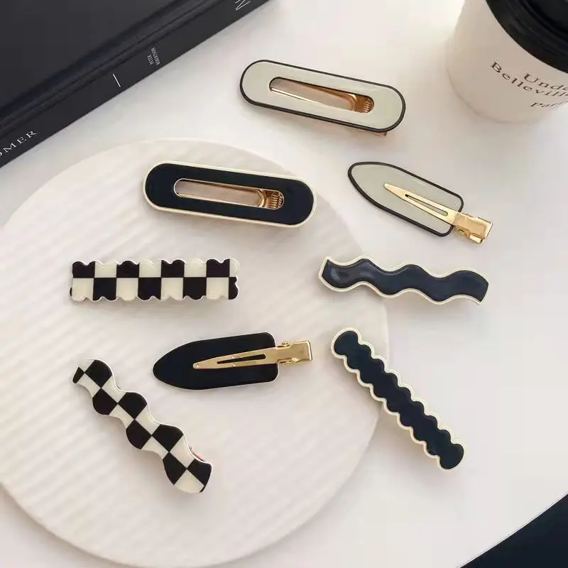 2PCS/SET Chessboard Grids Seamless Hair Clip for Women Girls No Bend Bangs Clips Duckbill Clip Hairpins Hair Styling Accessories