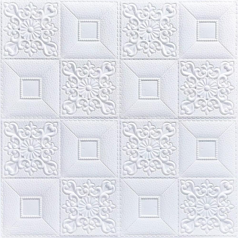 3D Wall Stickers ceiling sticker roof decoration Foam wallpaper stereo waterproof DIY TV background wallpaper decoration sticker: White / 1pcs 35X35cm