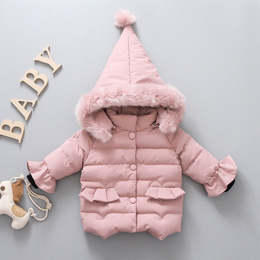 Varm vinter baby jenter prinsesse jakke varm tykk pels hette parkas låve spedbarn antrekk uttrekk casaco kåpe  s11173: Rosa / 4t