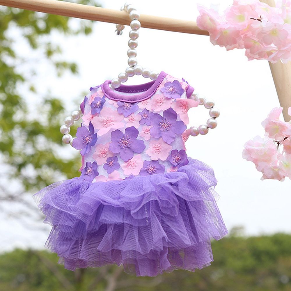 Sweet Lovely Dog Dress Flowers Lace Chiffon Dog Skirts Spring Summer Puppy Clothes Party Birthday Wedding Dress