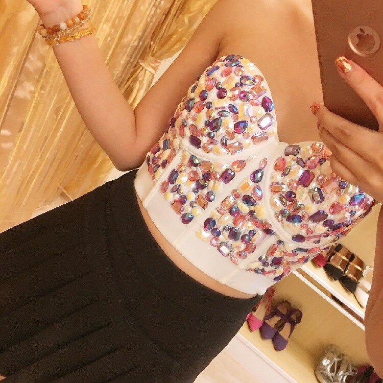 Echonight Rhinestone Bustier Shiny Crop Top Bustier Corset Woman Top Sexy Festival Christmas Top Cropped Party Corsets