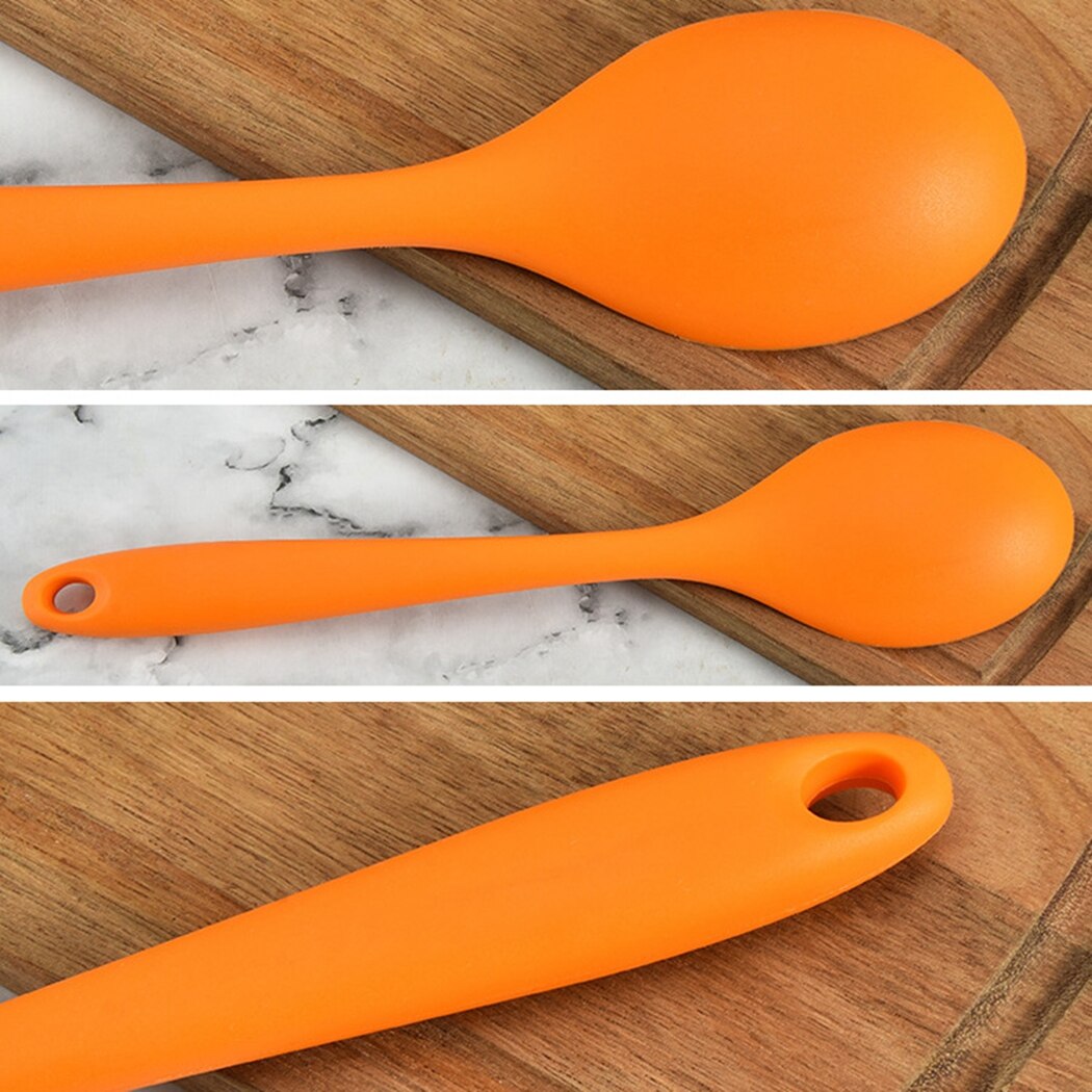 Large Silicone Spoon Home Use Long Handle Spoon High Grade Mixing Ladle Cooking Kitchen Soup Spoons Tableware Kitchen Dining Bar