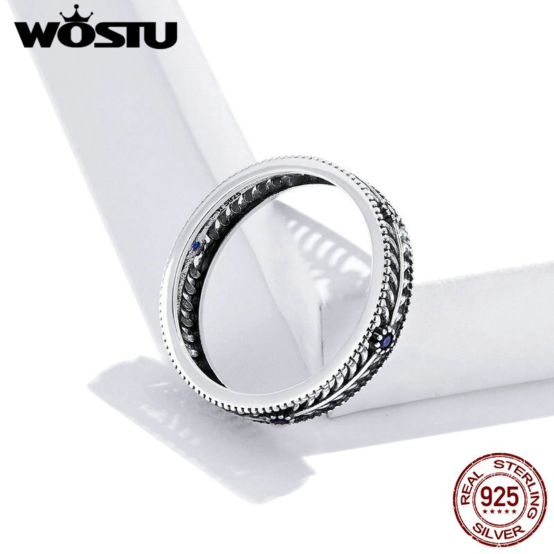 Wostu Retro Ring Echte 925 Sterling Zilveren Vintage Stapelbaar Wijnstok Vorm Vinger Ring Voor Vrouwen Wedding Engagement Sieraden CQR660