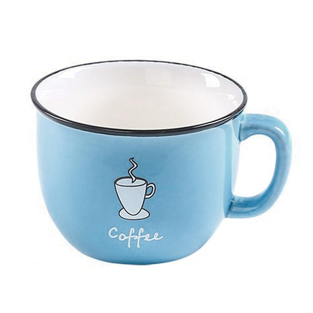 Color Heat-resistant Mug Cartoon With Spoon Lid 200ml Cup Milk Coffee Ceramic Mugs Children Cup Office Drinkware: Blue