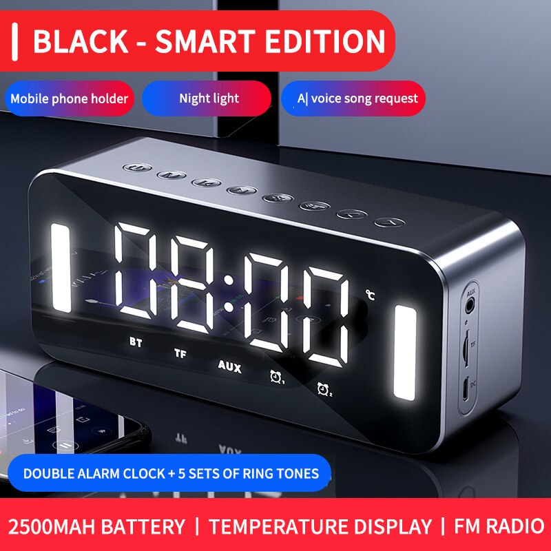 Multifunctionele Wekker Bluetooth Luidspreker Met Fm Radio Led Display Spiegel Snooze Draadloze Subwoofer Muziekspeler Tafel Klok: 05 AI smart version