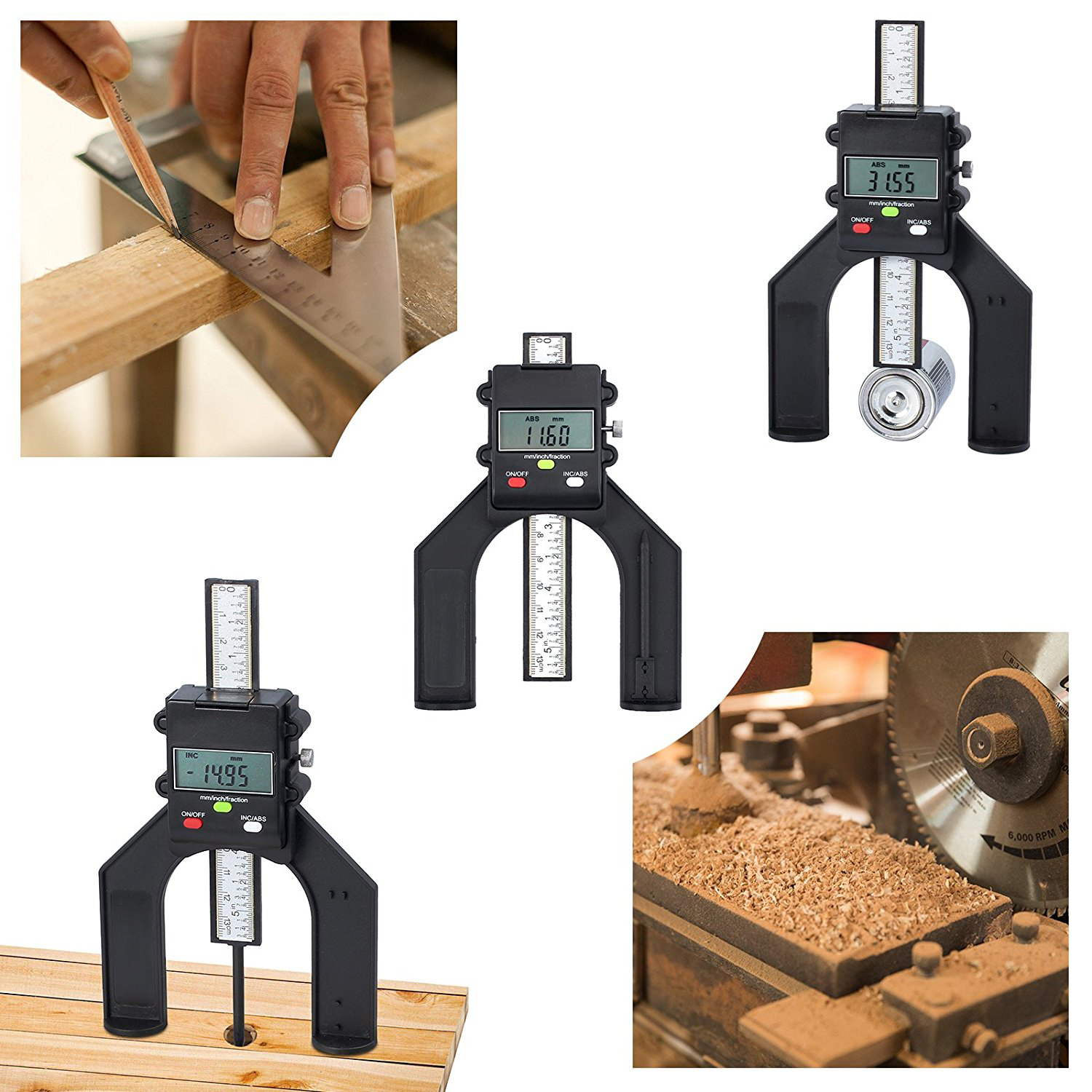 Digital Tread Depth Gauge Magnetic Self Standing Aperture 80mm Hand Routers Mini Digital Guage Height Gauge for Router Table