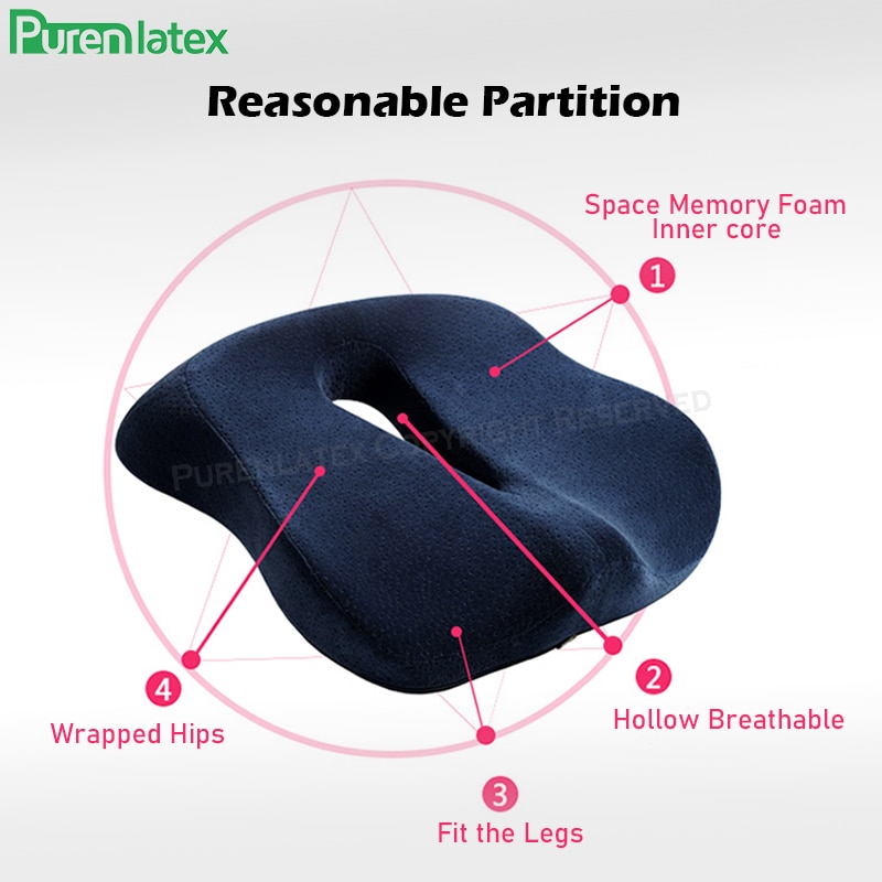 Purenlatex pute på stol ortopedisk pute coccyx pute bilsete forhindre hemoroider behandle minneskum sakte returtrykk