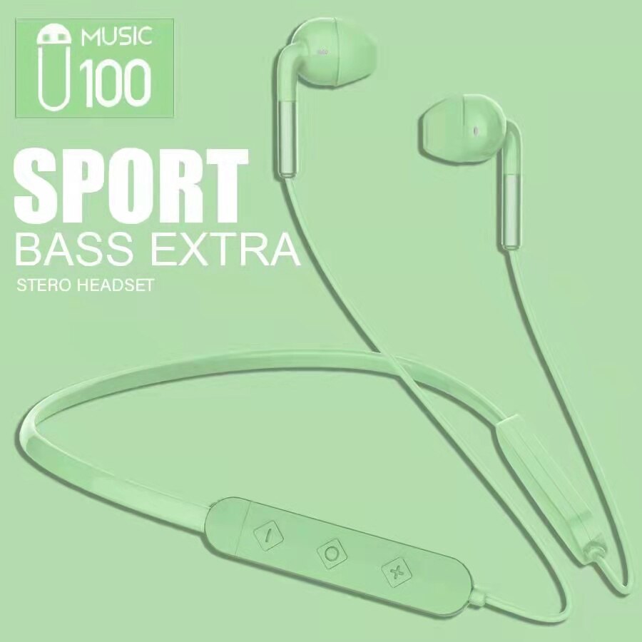 Neckband Wireless Earphone Bluetooth Music Sport Game Stereo Headset Noise Canceling HIFI In-Ear Earphone With Mic For Phone: Green