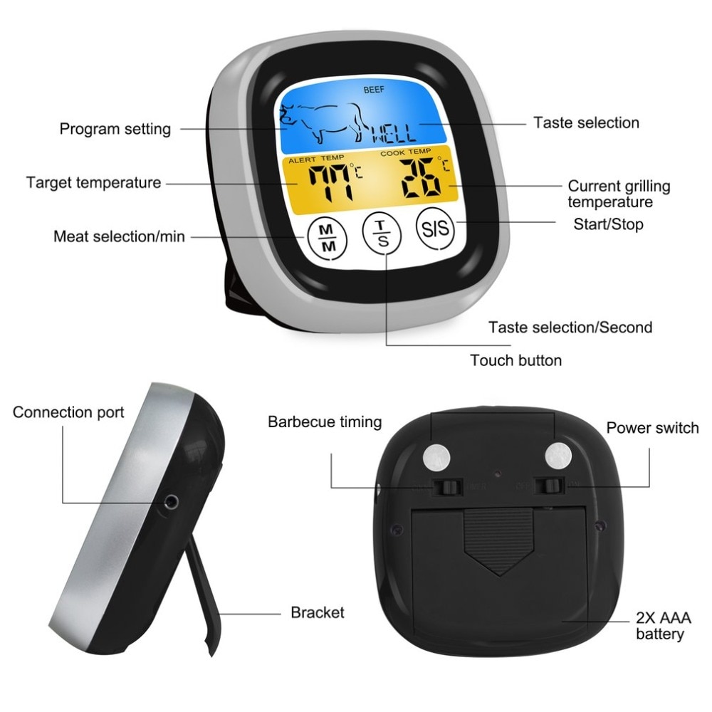 Food Cooking BBQ Thermometer With Six Probes and Timer For Oven Meat Grill Free App Control