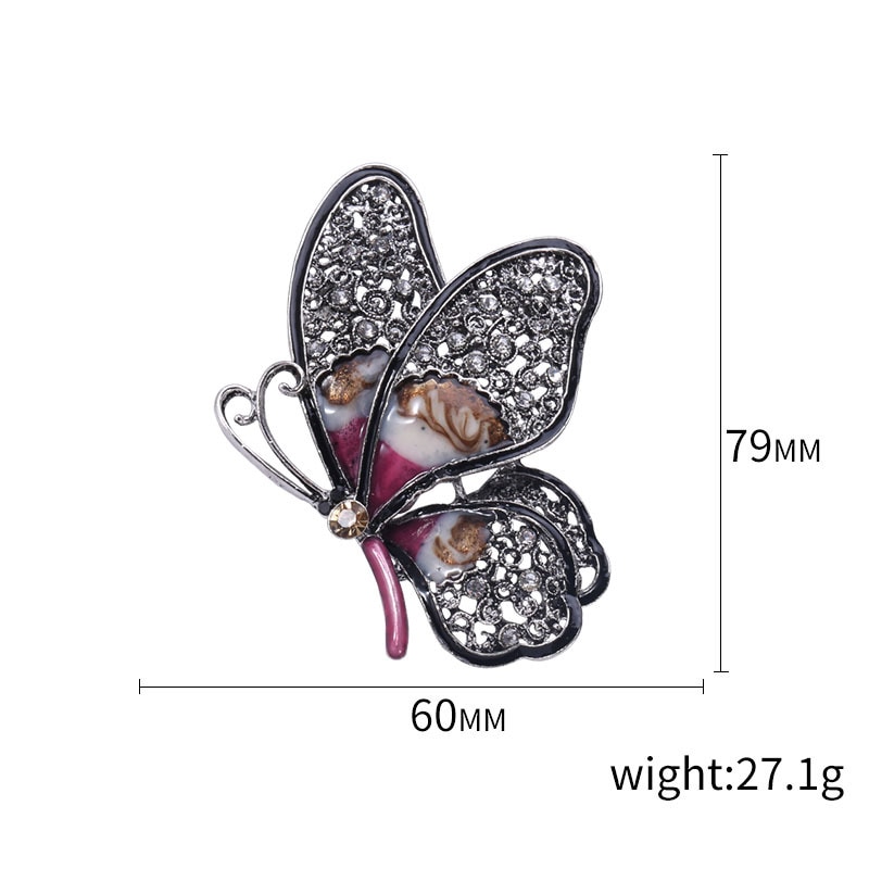 JUJIE Gun Black Big Butterfly Brooch Crystal Animal Personality Brooches For Women