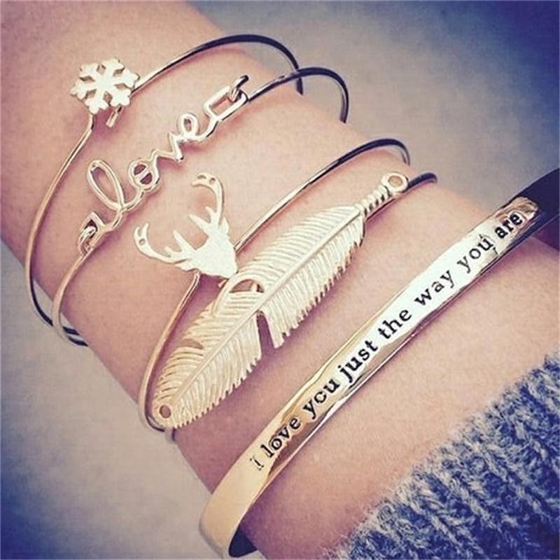 18 Styles Women Bow Leaves Cat Bangle Crystal Love Leather Pineapple Feather Open Bracelet Bohemian Accessories: 14