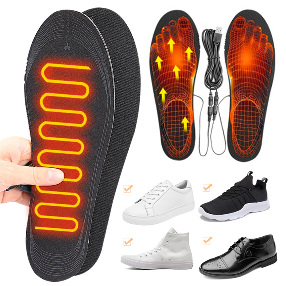 USB-beheizte Schuheinlagen, elektrisch beheizte Schuhe, Polster, Fußwärmepolster, waschbar, wiederaufladbar über USB, Fußwärmer-Einlegesohlen für Männer und Frauen