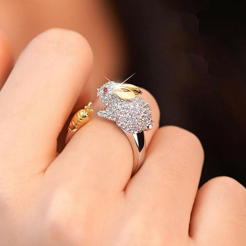 Mifeiya Zirconia Open Wedding Verstelbare Ringen Leuke Vinger Ring Bunny Dier Sieraden Konijn Vorm Ringen Voor Vrouwen