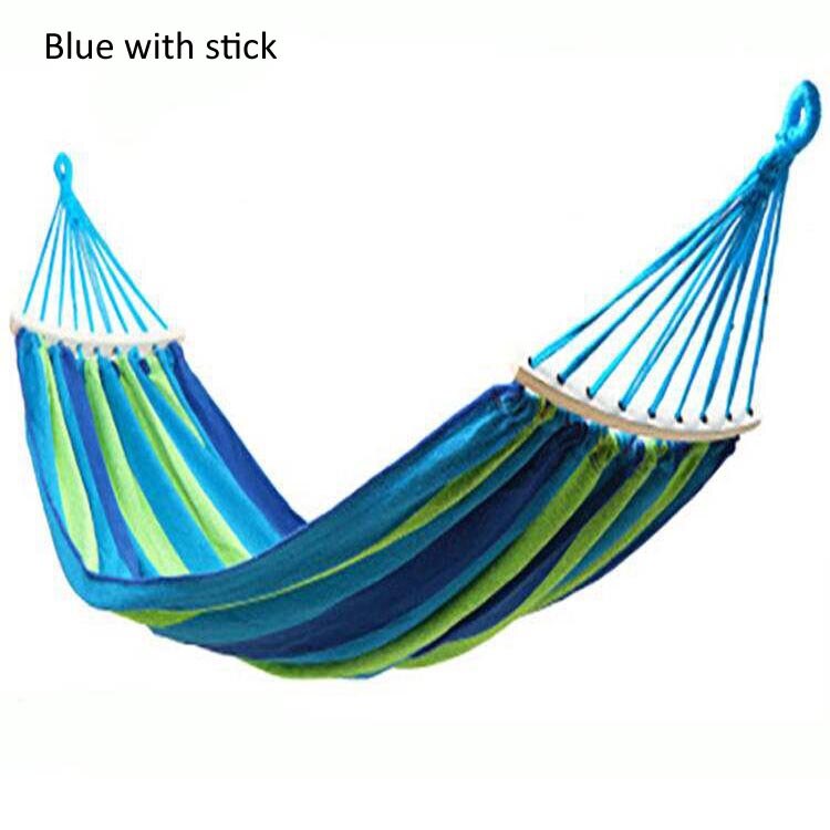 190X150Cm Ultralight Camping Hangmat Met Rugzak Rainbow Outdoor Leisure Draagbare Hangmat Canvas Zonder Stand: blue with stick