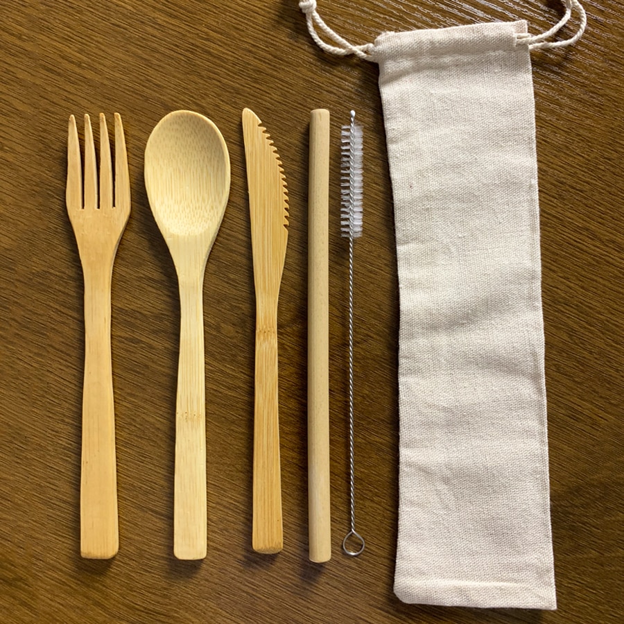 13/11/9/6-Pack Houten Bestek Bestek Set Bamboe Stro Servies Set Met Doek Tas Messen Vork lepel Reizen