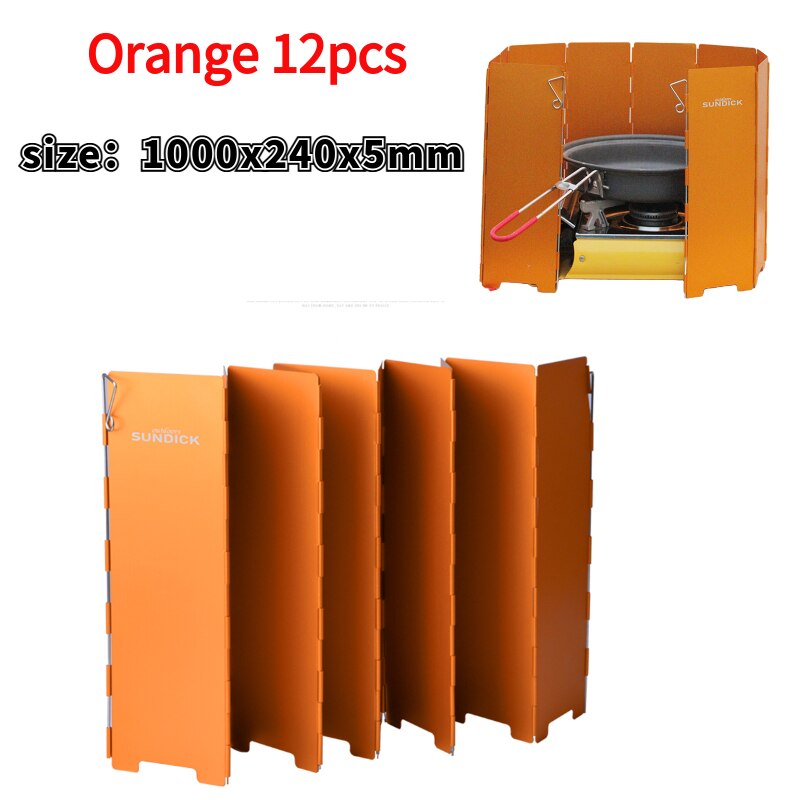 Draagbare Oven Wind Deflector Aluminium Opvouwbare Camping Gasfornuis Voorruit Platen Met Pin Opbergtas: 12pcs orange
