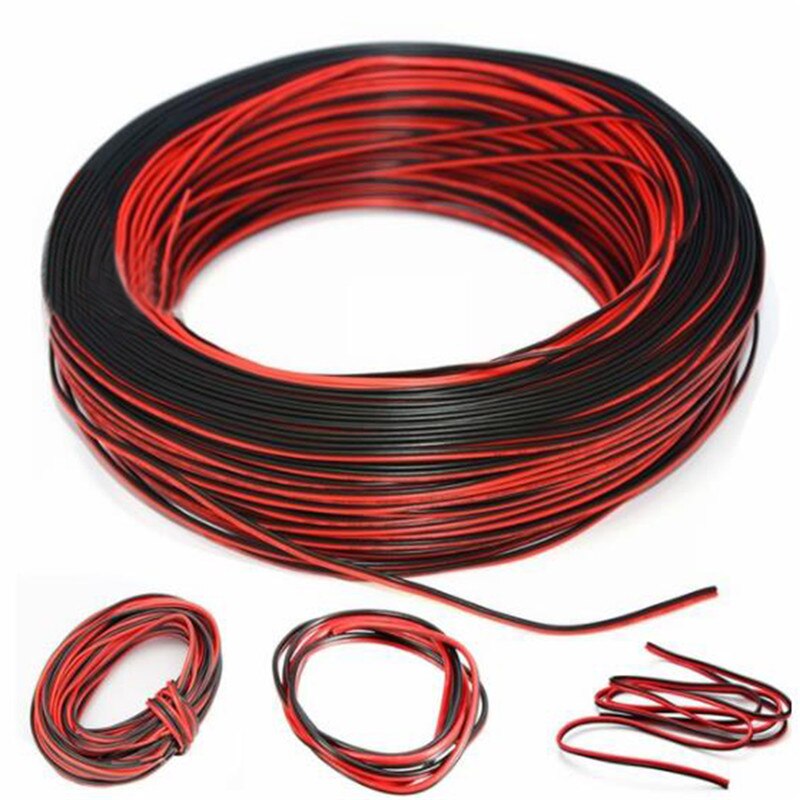 1pc 10m 22AWG Black with Red led wire Cable