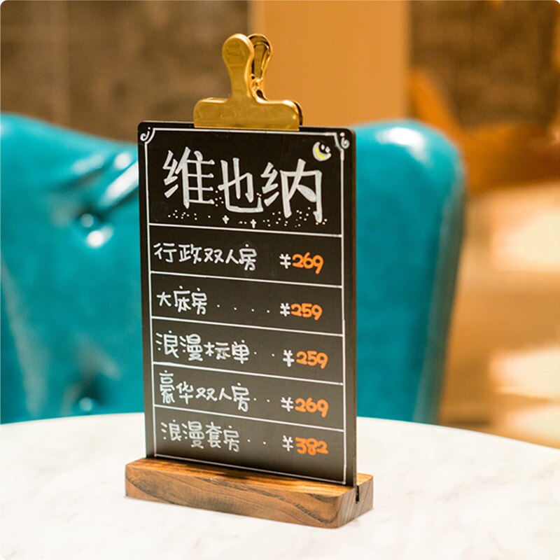 A4 Double Sided Wood Menu Paper Holder Stand Table Sign Card Blackboard Holder Desktop Message Poster Display Stand With Clip