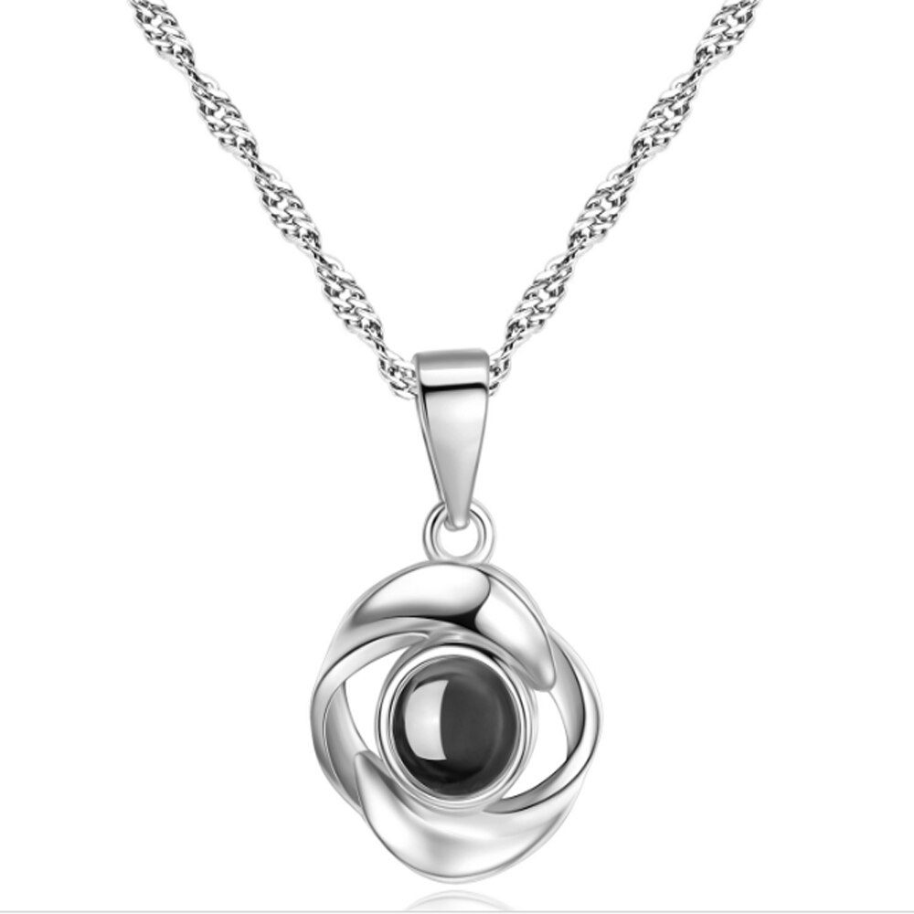 Rose Hanger Ketting - 17x20mm Hartvorm - 100 Talen 'Ik Hou Van Jou' Projectie - S925 Sterling Zilver