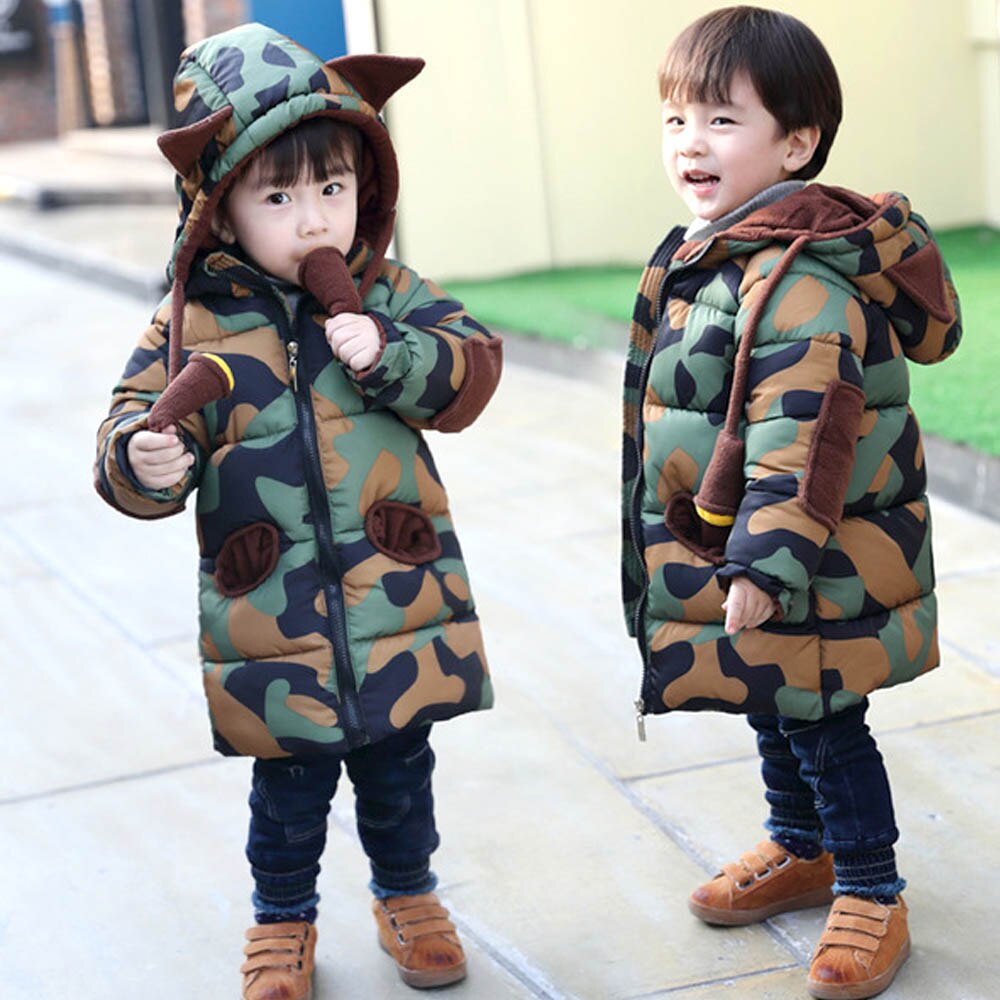 Winter Jacket for Boys Hooded Camouflage Coats Children Thick Girls Cotton Padded Jacket Coats 2 3 4 5 6 7T Years Old