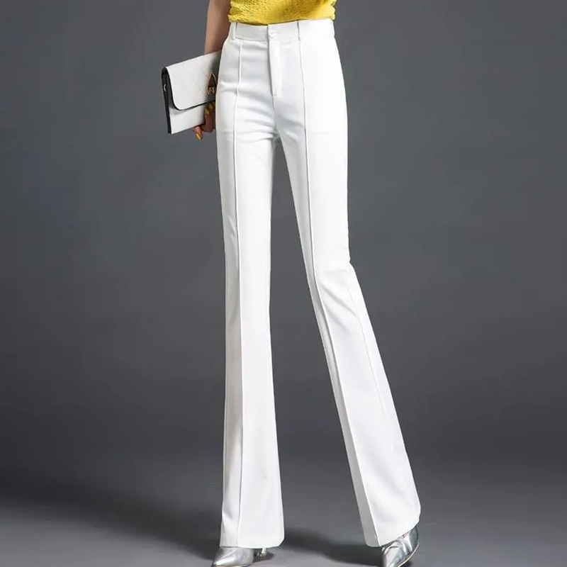 Pantalon évasé à haute élasticité, grande taille 3XL, décontracté, droit, pour femme, costume de travail, coréen, ample, pour maman, printemps été