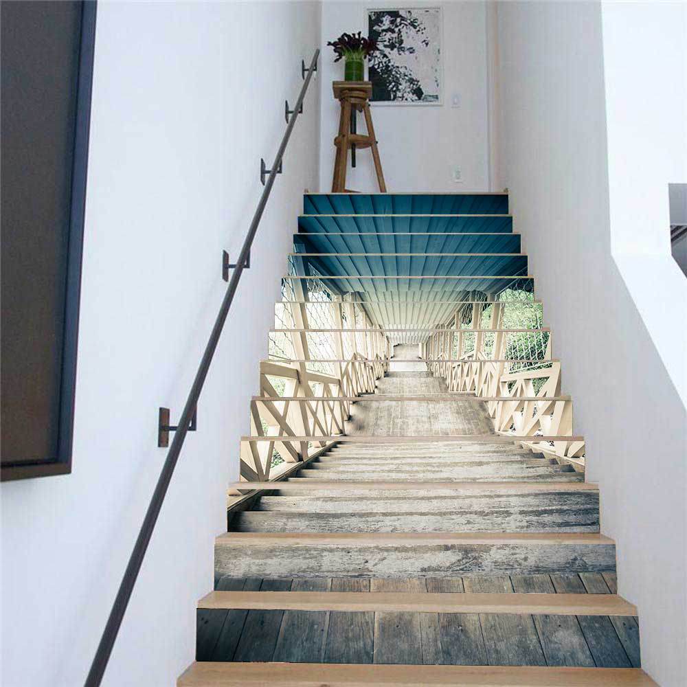 13Pcs/Set 3D Steps Stairs Stickers Self Adhesive Removable Diy Waterproof Pvc Stairway Stickers Floor Wall Decor Decals