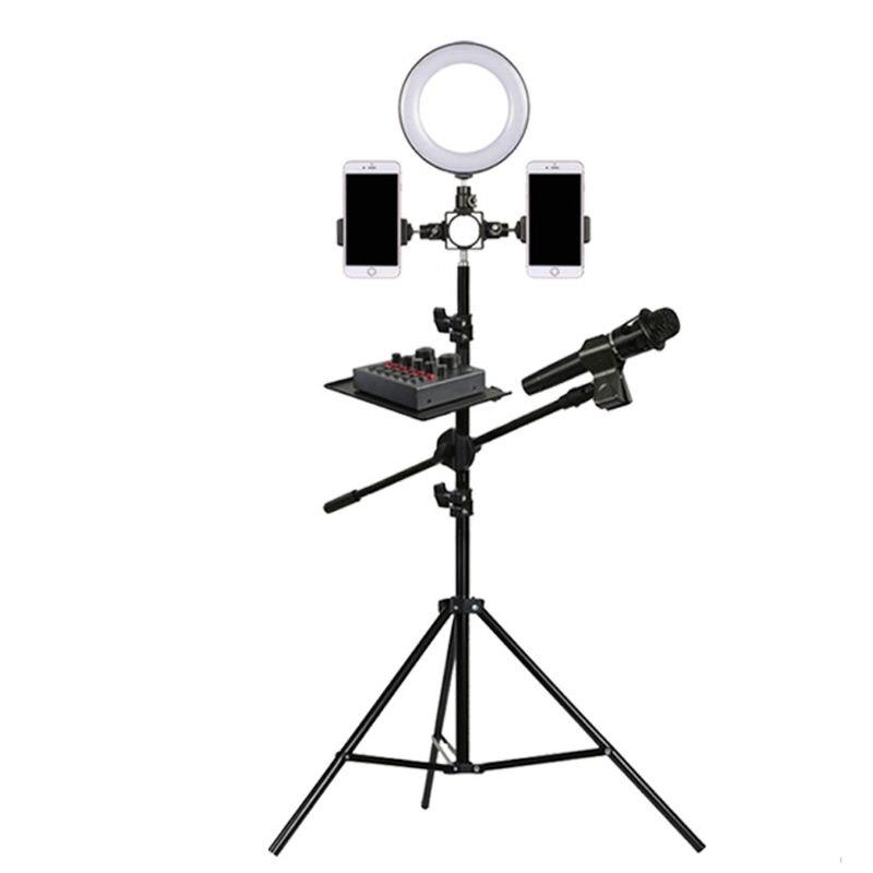 Sound card tray live microphone stand phone clip metal tray stand universal accessories k song mobile live stand
