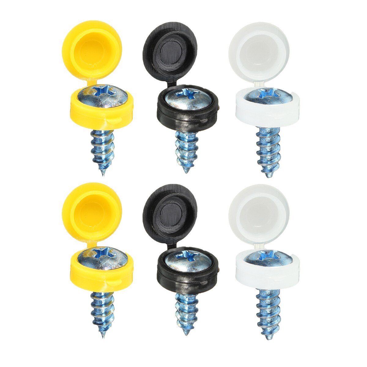 6Pcs Screws Caps Set Universal Car Number Plate Tapping Fitting Fixing Kit