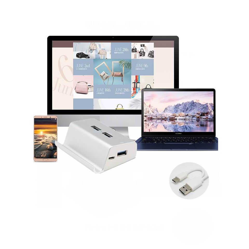 3 in usb type-c micro usb otg 4- poorts hogesnelheidshub met telefoonstandaard voor tablet, laptop 1 pc