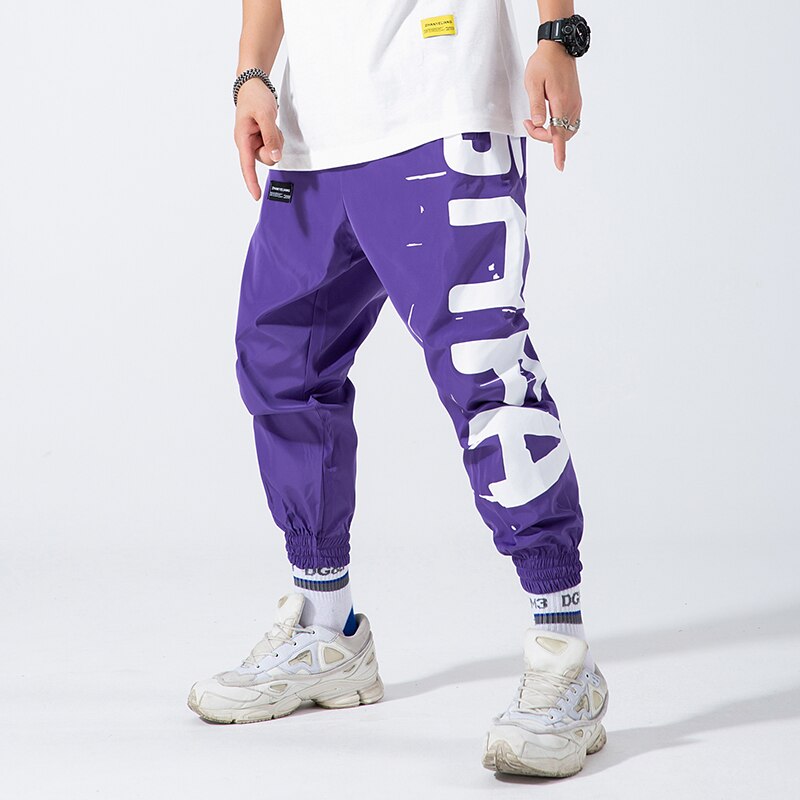 Hip Hop Joggers Men Letter Printing Mens Harem Pants Streetwear Casual Ankle-length Men Trousers Jogger Pants for Women: Chinese Size L / Purple