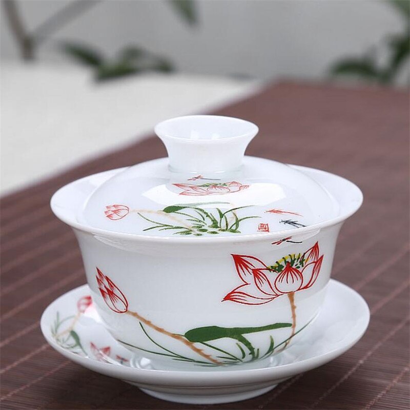 200ML Chinese Traditions Gai Wan Tea Set Bone China Tea Sets Dehua Gaiwan Tea Porcelain Pot Set Travel Beautiful And Easy Kettle: F