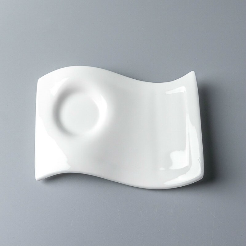 Modern Pure White Cafe Espresso Coffee Cup With Saucer Chinese Porcelain Wave cappuccino Expresso Mug Set Teacup