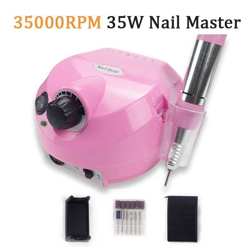 Nagelborrmaskin 35000 rpm manikyr maskin apparat för manikyr pedikyr kit elektrisk nagelfil elektrisk fil nagelkonstverktyg: Rosa nagelborrset