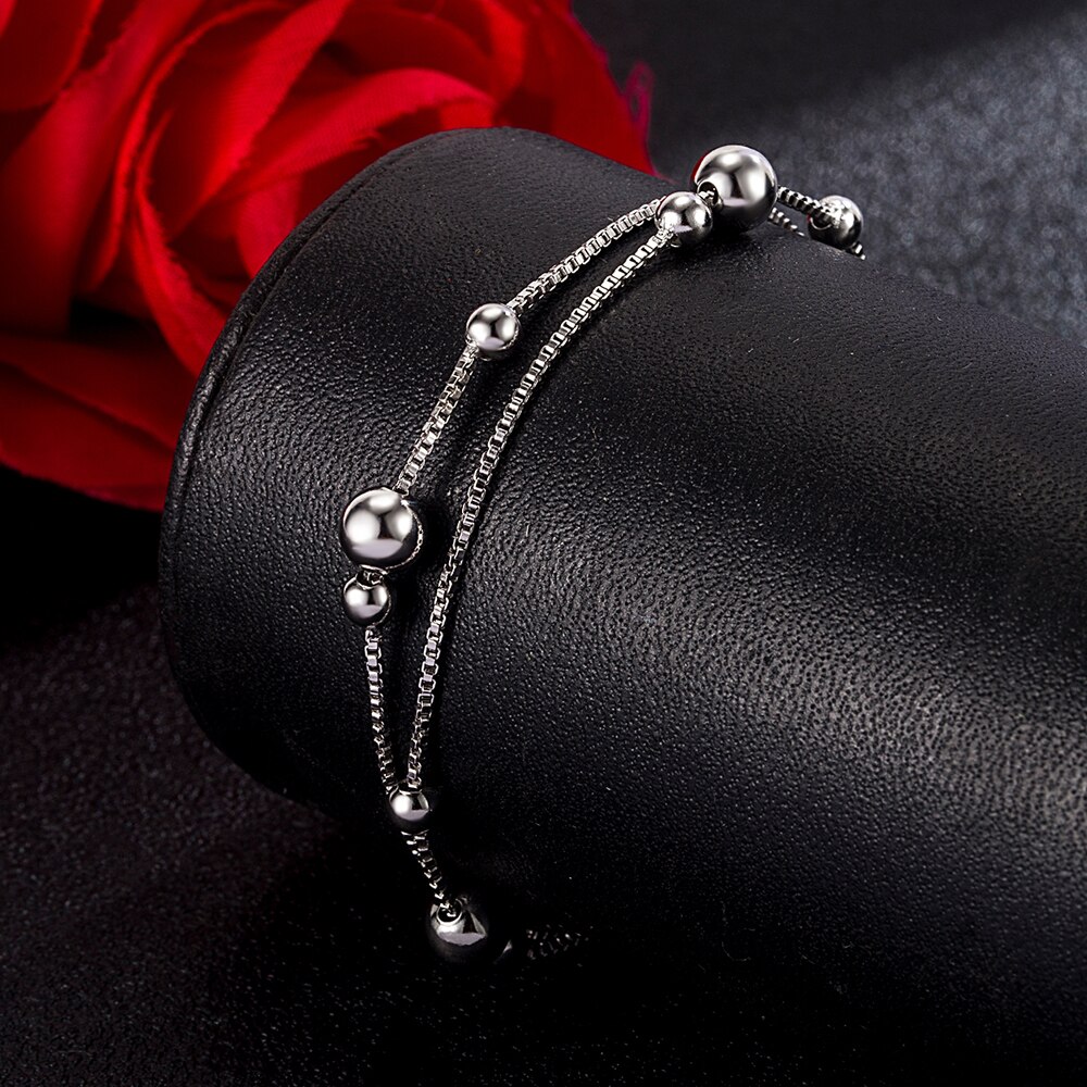 Pulsera de tobillo de campana de plata esterlina 925 para mujer, joyería de pie de pierna de doble línea, tobilleras simples con abalorio de playa bohemio, accesorios de