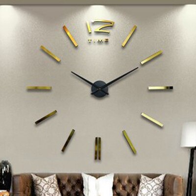 Horloge murale 3D de grande taille, miroir autocollant, décoration de la maison, pour salle de réunion,: Or / 47inch