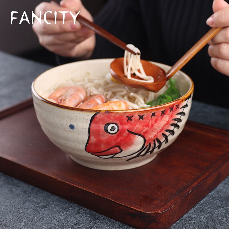 Handmade enamel hand-painted 7-inch Japanese bowl pottery household soup bowl commercial restaurant large noodle bowl