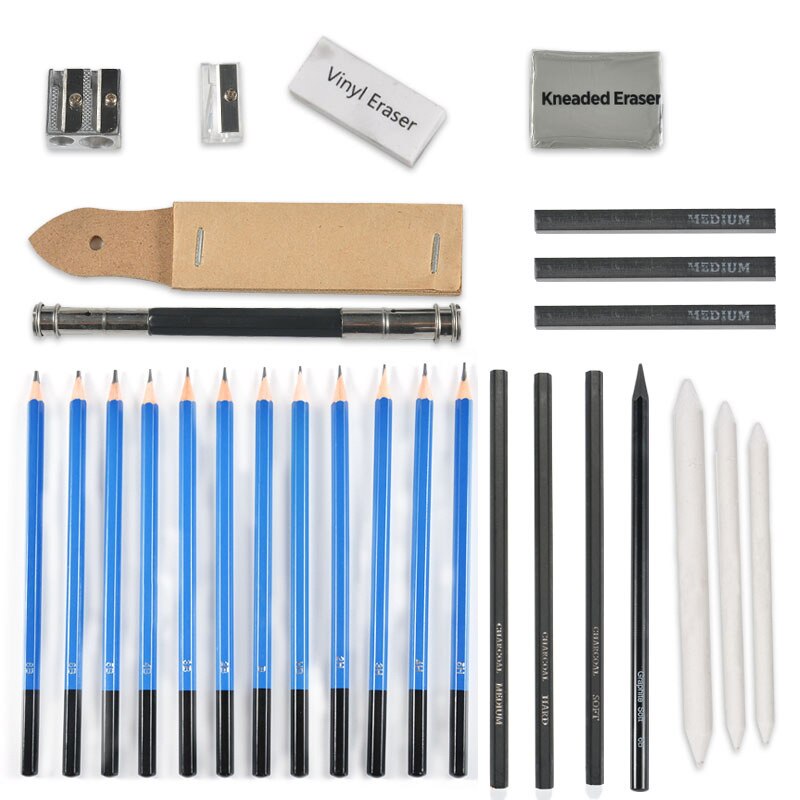 1 set Sketch Pencil Set Sketching Drawing Kit Wood Pencils Pencil Bags For Painter School Students Art Supplies