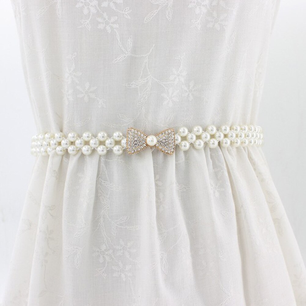 1PC Women Pearl Waist Belt Chain Rhinestone Elastic Pearl Dress Chain Belt Dress Decorative Belt Female Chain: 4