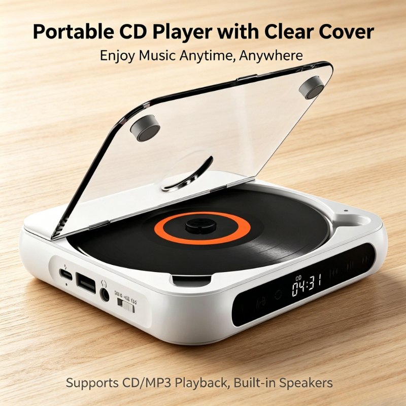 Portable CD Player With 5 Playback Modes Touchscreen Bluetooth-Compatible Earphone Mini Music CD Walkman For Student Men Women
