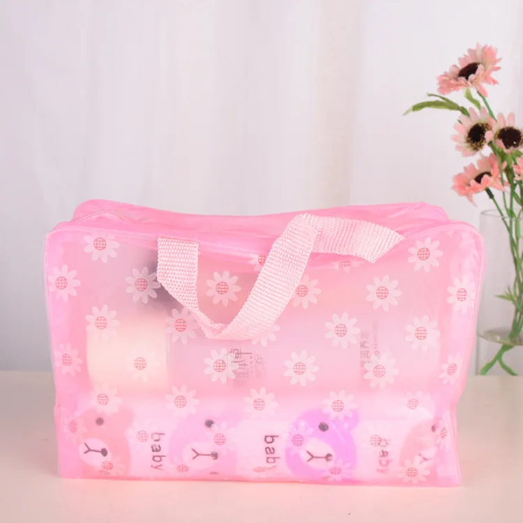 Draagbare transparante PVC make-uptassen Dames bloemen waterdichte make-up tas Reizen wassen Toilettas Douche opbergtas Zakjes: Blauw