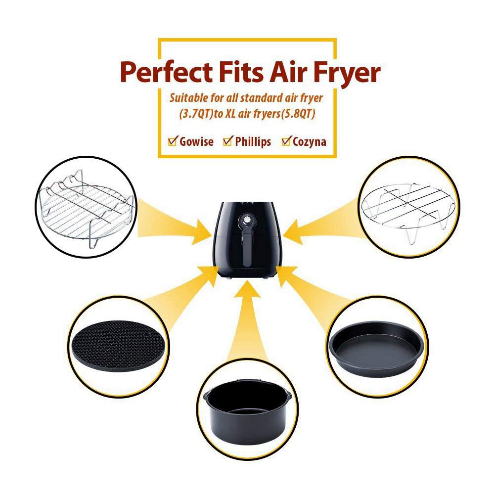 Air Fryer Accessories for Gowise Phillips Cozyna and Secura, Set of 7, Fit all Airfryer 3.7QT - 4.2QT - 5.3QT - 5.8QT