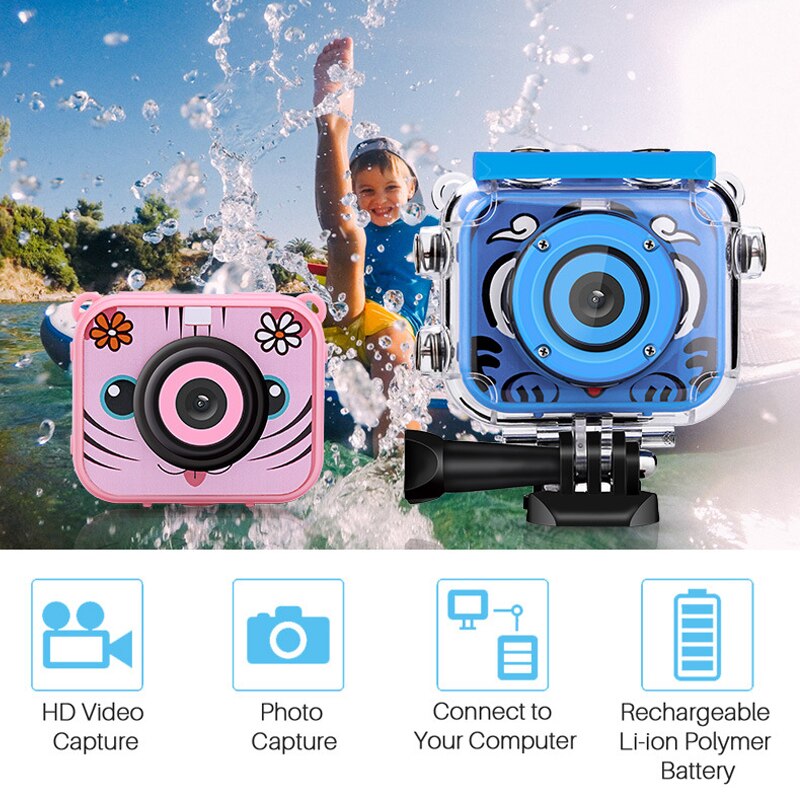 Børn action kamera 1080p 2.0 ”hd digitalt kamera til skiløb svømning barn fødselsdag gå vandtæt pro dv videooptager