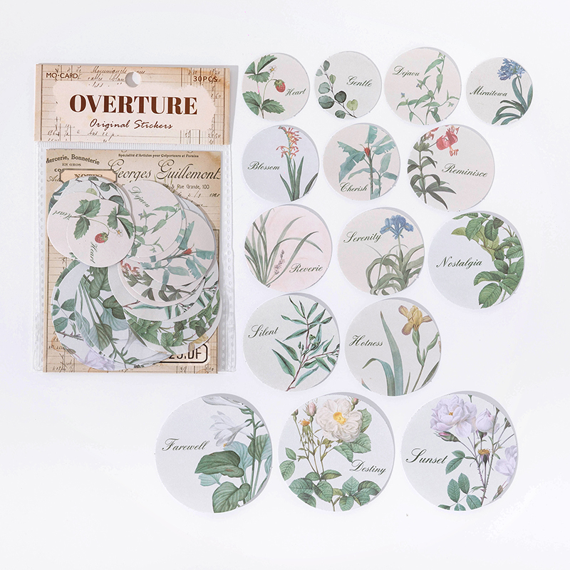 30 Pcs Writable material Stickers Plants Flowers Decorative Decals For Scrapbooking Stick Labels junk journal supplies: light green